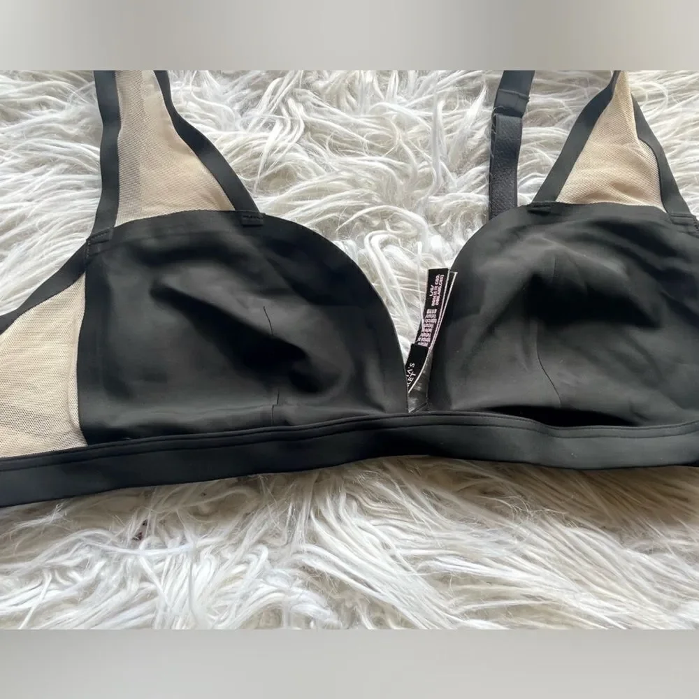 Victoria’s Secret Black and Nude/Sheer Mesh Paneled Triangle Unlined Bralette